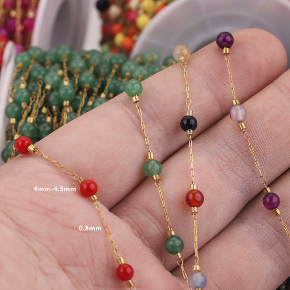 Jewelry Accessories Natural Stone Stainless Steel Chain With Vacuum Gold Plating Electroplating