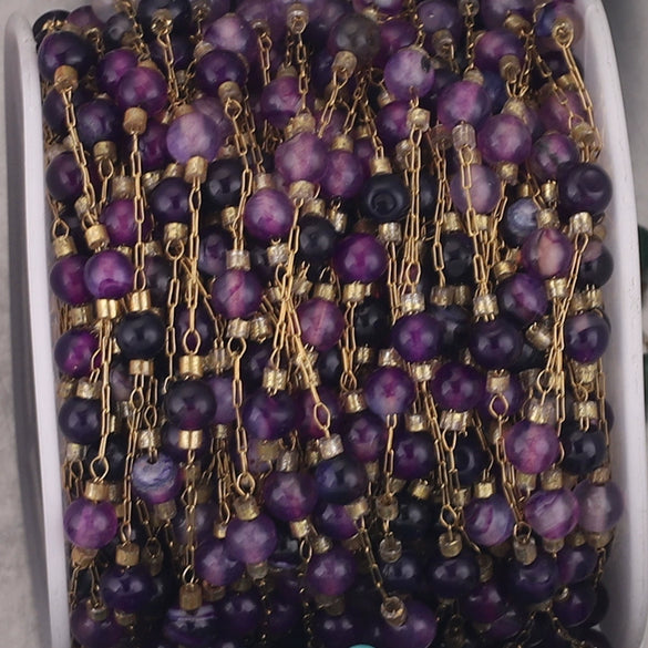 Jewelry Accessories Natural Stone Stainless Steel Chain With Vacuum Gold Plating Electroplating