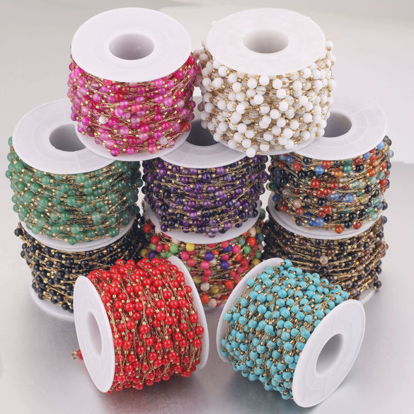 Jewelry Accessories Natural Stone Stainless Steel Chain With Vacuum Gold Plating Electroplating