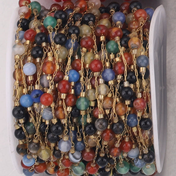 Jewelry Accessories Natural Stone Stainless Steel Chain With Vacuum Gold Plating Electroplating