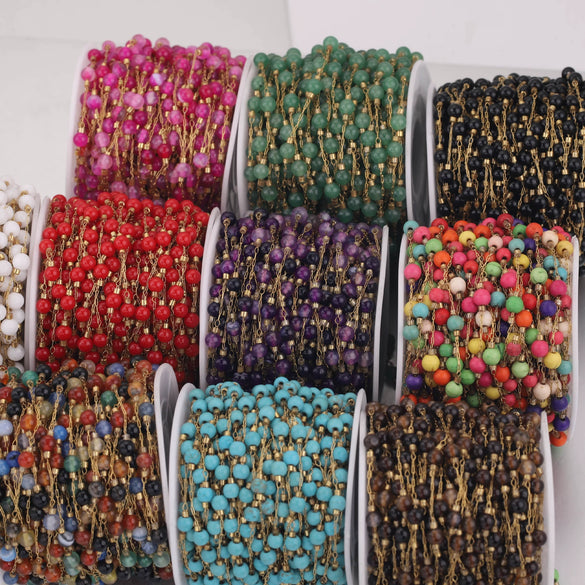 Jewelry Accessories Natural Stone Stainless Steel Chain With Vacuum Gold Plating Electroplating