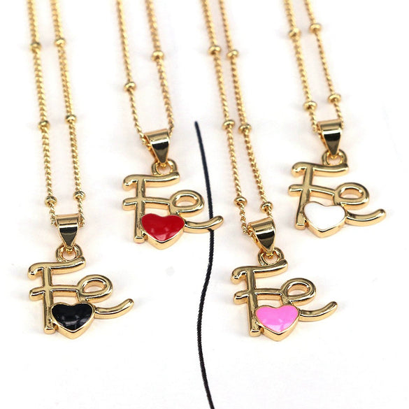 Jewelry Accessories Peach Heart Pendant Ball Chain Necklace Copper Titanium Steel Dripping Oil Design