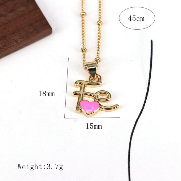 Jewelry Accessories Peach Heart Pendant Ball Chain Necklace Copper Titanium Steel Dripping Oil Design