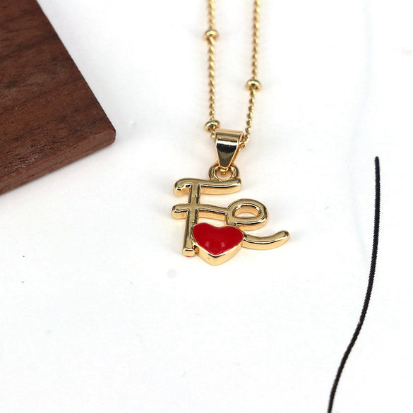 Jewelry Accessories Peach Heart Pendant Ball Chain Necklace Copper Titanium Steel Dripping Oil Design