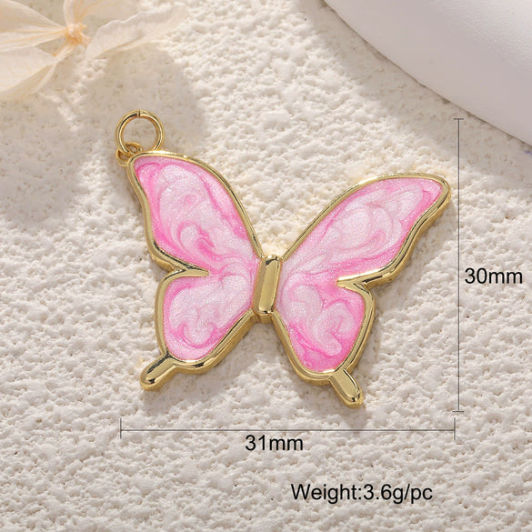 Jewelry Accessories Pendant Copper Real Gold Plated Sweet Style Love Butterfly Shell Crystal With Heart Shape And Insect Pattern Dripping Oil Design