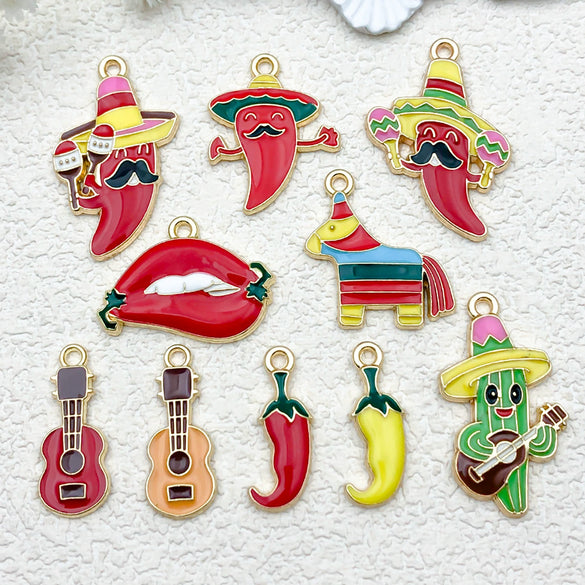Jewelry Accessories Pendant Keychain Zinc Alloy Cartoon Pepper Cactus Shape Dripping Oil Design