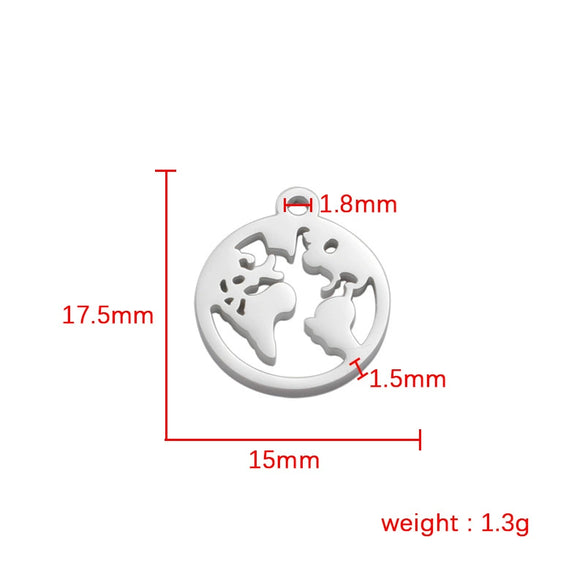 Jewelry Accessories Pendant Stainless Steel Geometric World Map Round Hollow Mirror Finish Polishing