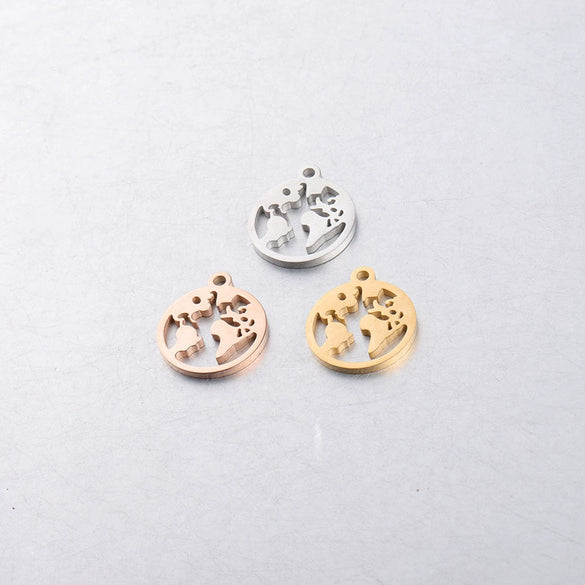 Jewelry Accessories Pendant Stainless Steel Geometric World Map Round Hollow Mirror Finish Polishing