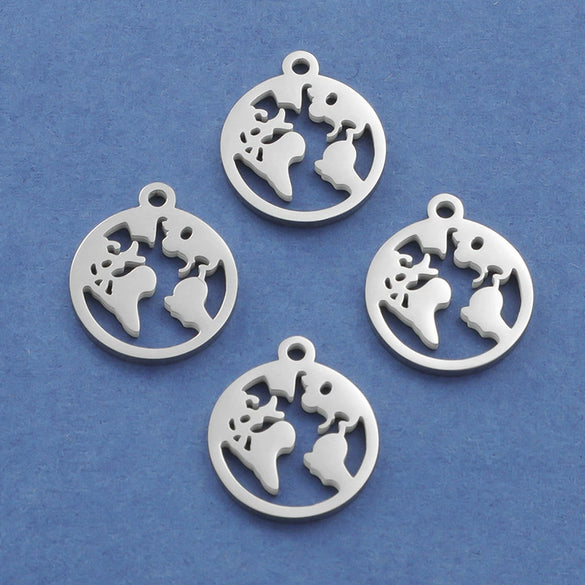 Jewelry Accessories Pendant Stainless Steel Geometric World Map Round Hollow Mirror Finish Polishing