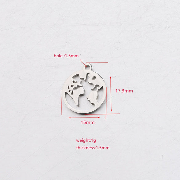 Jewelry Accessories Pendant Stainless Steel Geometric World Map Round Hollow Mirror Finish Polishing
