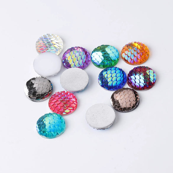 Jewelry Accessories Plastic Resin Geometric Round Fish Flake Patch Flat Bottom Drill