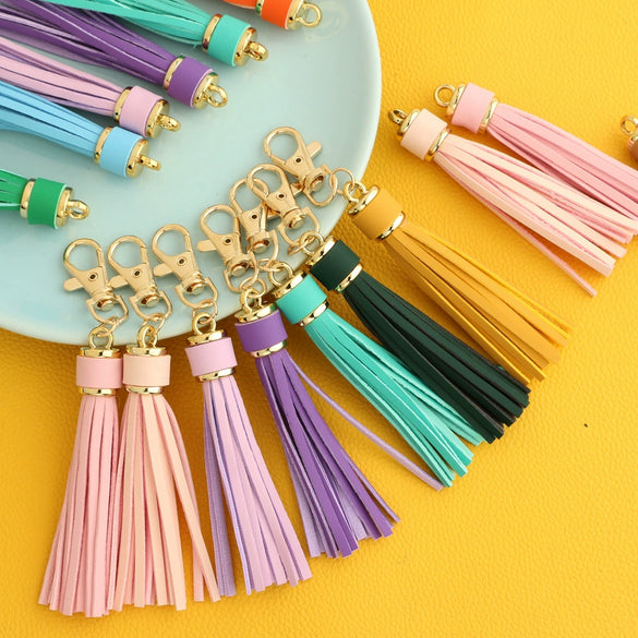 Jewelry Accessories Pu Leather Tassel Keychain Solid Color Electroplating