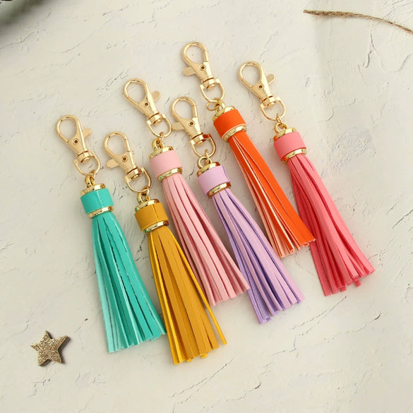Jewelry Accessories Pu Leather Tassel Keychain Solid Color Electroplating