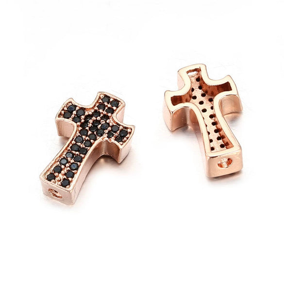 Jewelry Accessories Punk Style Copper Microinlaid Zircon Cross Fourcolor Perforated Electroplated Bracelet Necklace Loose Beads