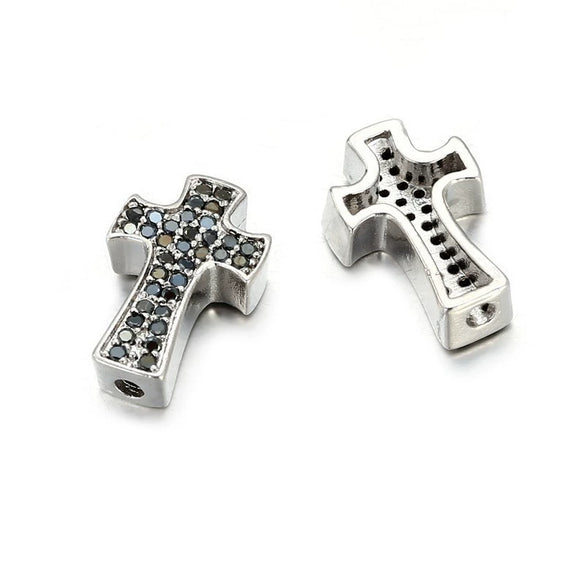 Jewelry Accessories Punk Style Copper Microinlaid Zircon Cross Fourcolor Perforated Electroplated Bracelet Necklace Loose Beads