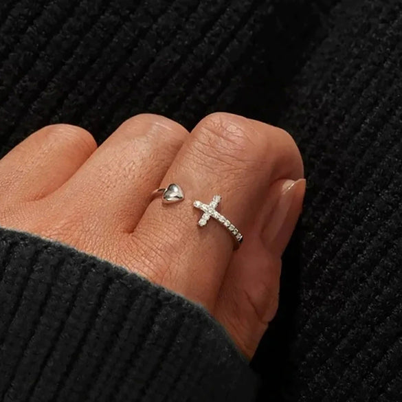 Jewelry Accessories Ring Copper Heart Geometric Inlaid Zircon Design Men And Women Same Style