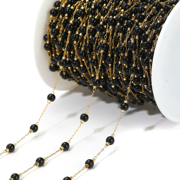 Jewelry Accessories Round Natural Stone Stainless Steel Chain Gold Plated