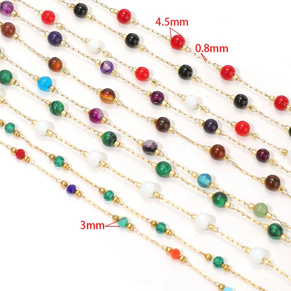 Jewelry Accessories Round Natural Stone Stainless Steel Chain Gold Plated