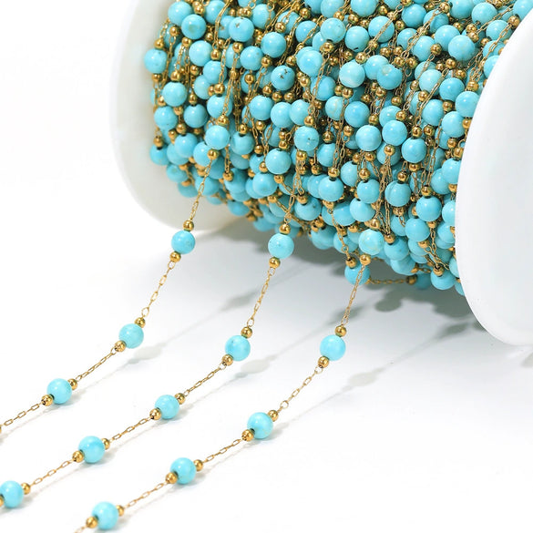 Jewelry Accessories Round Natural Stone Stainless Steel Chain Gold Plated