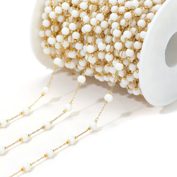 Jewelry Accessories Round Natural Stone Stainless Steel Chain Gold Plated