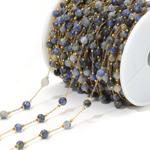 Jewelry Accessories Round Natural Stone Stainless Steel Chain Gold Plated