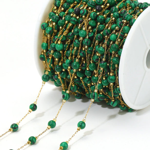 Jewelry Accessories Round Natural Stone Stainless Steel Chain Gold Plated