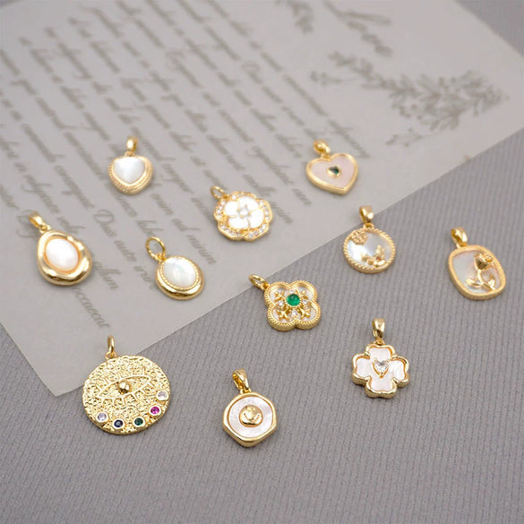 Jewelry Accessories Snowflake Four Leaf Clover Copper Plated 18K Gold Diy Hand Made Minimalist Geometric Pendant For Bracelet Necklace Earrings