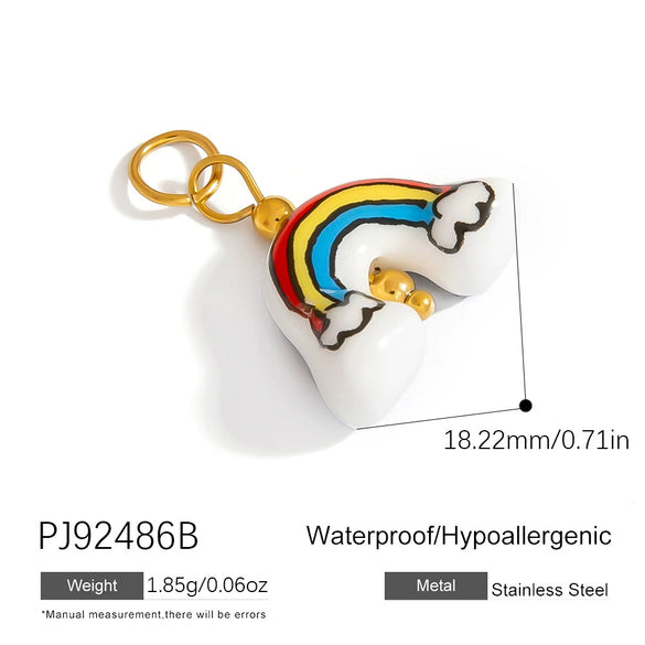 Jewelry Accessories Stainless Steel Acrylic Shell Ceramic Rainbow Pendant Electroplating