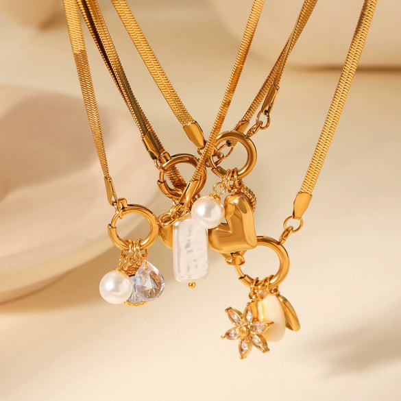 Jewelry Accessories Stainless Steel Blade Chain Pendant Necklace With Electroplating Geometric Shape Titanium Steel And Pearl
