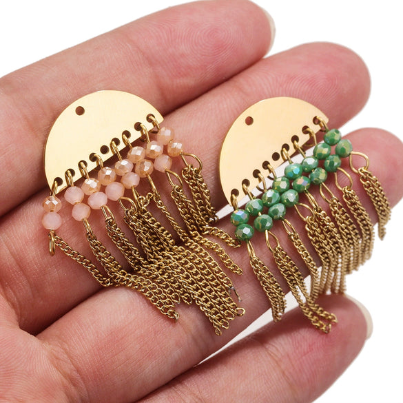 Jewelry Accessories Stainless Steel Bohemian Crystal Metal Tassel Electroplated Diy Earrings