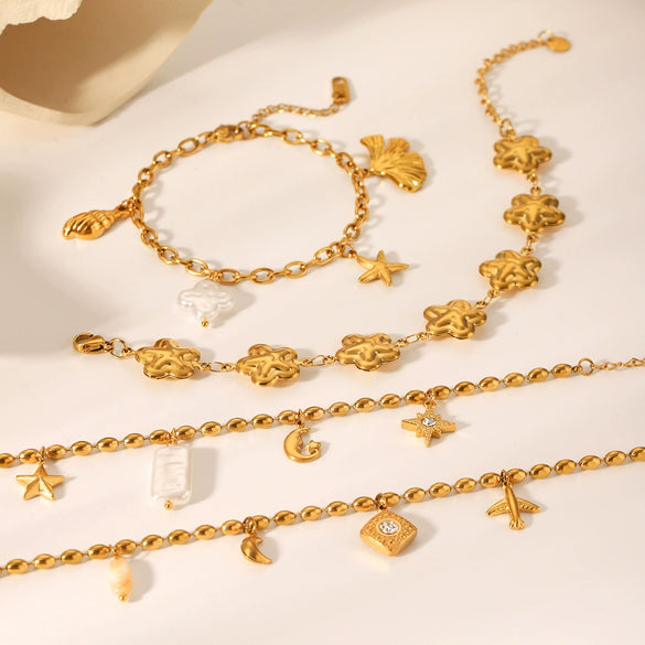 Jewelry Accessories Stainless Steel Bracelet With Heart Flower Leaf Star Geometric Patterns Electroplated