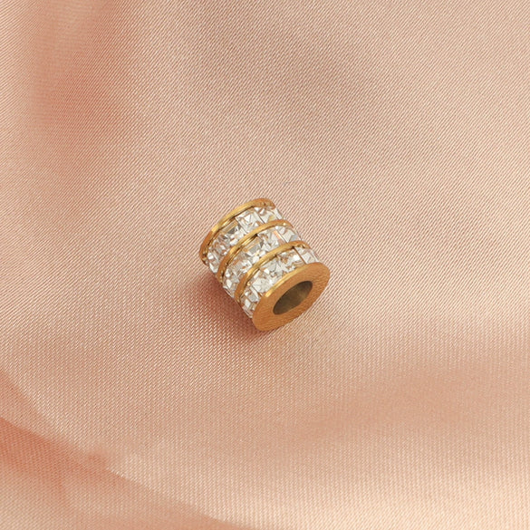 Jewelry Accessories Stainless Steel Cylindrical Hollow Large Hole Bead Spacer Set With Diamonds Electroplated