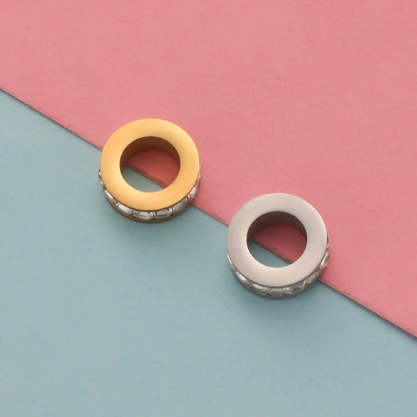 Jewelry Accessories Stainless Steel Cylindrical Hollow Large Hole Bead Spacer Set With Diamonds Electroplated