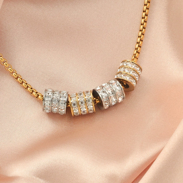 Jewelry Accessories Stainless Steel Cylindrical Hollow Large Hole Bead Spacer Set With Diamonds Electroplated