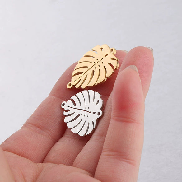 Jewelry Accessories Stainless Steel Double Hole Hollow Leaf Pendant Mirror Polished
