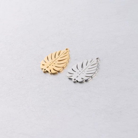 Jewelry Accessories Stainless Steel Double Hole Hollow Leaf Pendant Mirror Polished