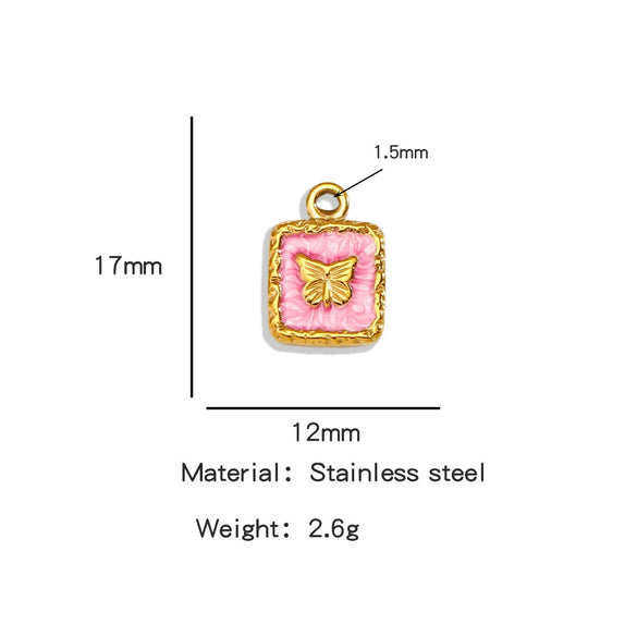 Jewelry Accessories Stainless Steel Enamel Square Butterfly Pendant Dripping Oil Style