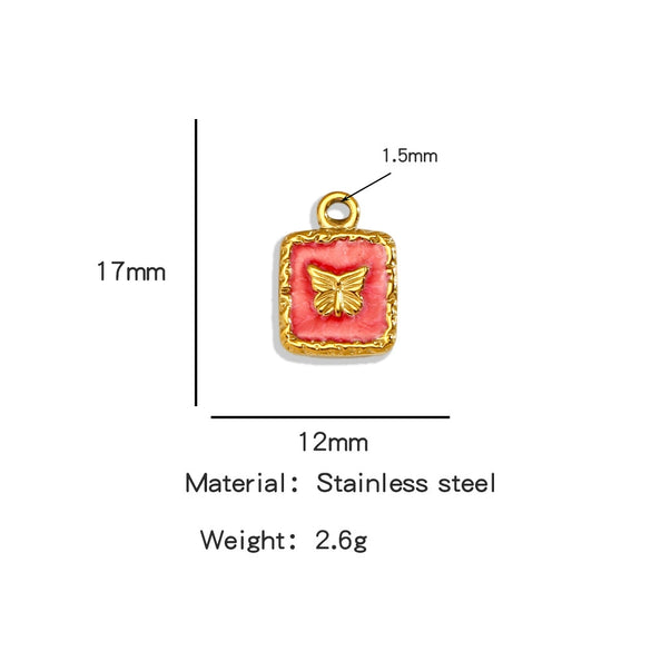 Jewelry Accessories Stainless Steel Enamel Square Butterfly Pendant Dripping Oil Style