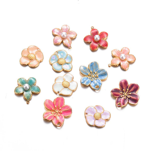 Jewelry Accessories Stainless Steel Floral Dripping Oil Style Pendant Bracelet And Earrings Material