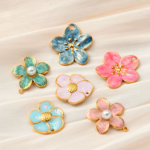 Jewelry Accessories Stainless Steel Floral Dripping Oil Style Pendant Bracelet And Earrings Material