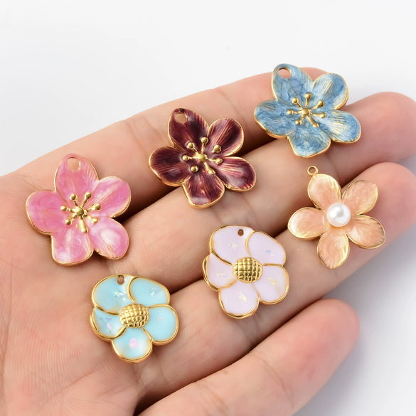 Jewelry Accessories Stainless Steel Floral Dripping Oil Style Pendant Bracelet And Earrings Material