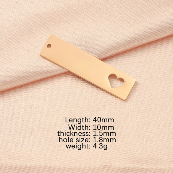 Jewelry Accessories Stainless Steel Geometric Rectangular Strip Tag Heart Laser Cut Out Electroplated