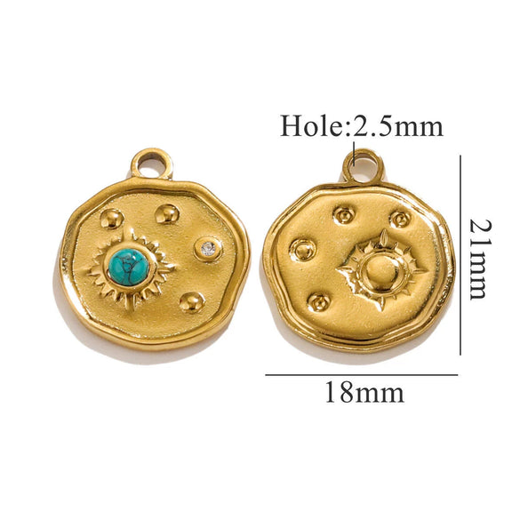 Jewelry Accessories Stainless Steel Geometric Sun And Moon Pendant With Inlay Totem Design