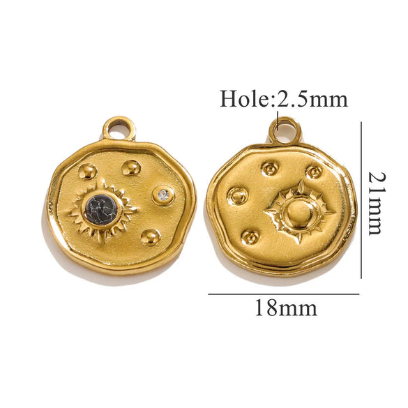 Jewelry Accessories Stainless Steel Geometric Sun And Moon Pendant With Inlay Totem Design
