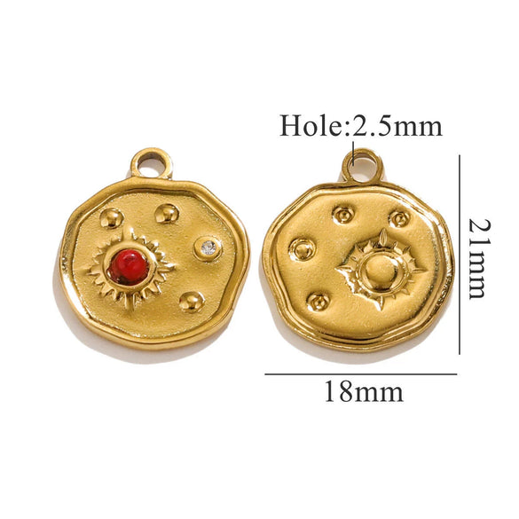 Jewelry Accessories Stainless Steel Geometric Sun And Moon Pendant With Inlay Totem Design