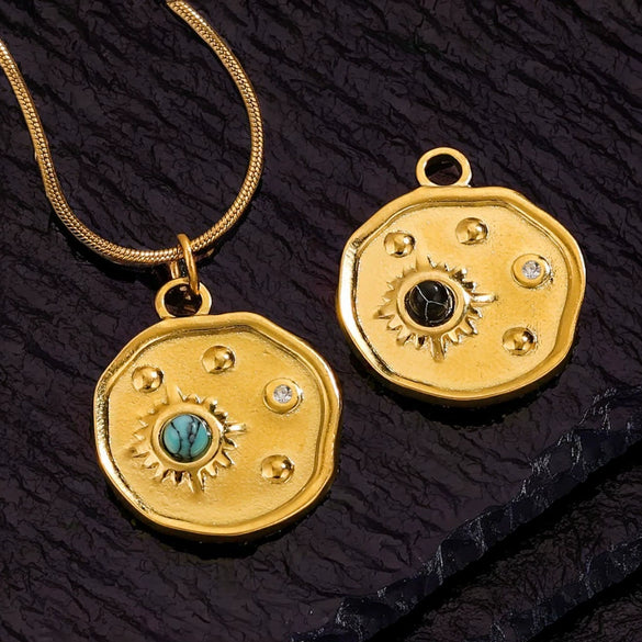 Jewelry Accessories Stainless Steel Geometric Sun And Moon Pendant With Inlay Totem Design
