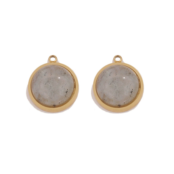 Jewelry Accessories Stainless Steel Gold Plated Natural Stone Round Bohemian Flat Back Charm Pendant Diy Earrings With Fish Pattern Retro Style