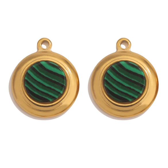 Jewelry Accessories Stainless Steel Gold Plated Natural Stone Round Bohemian Flat Back Charm Pendant Diy Earrings With Fish Pattern Retro Style