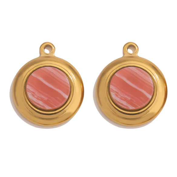 Jewelry Accessories Stainless Steel Gold Plated Natural Stone Round Bohemian Flat Back Charm Pendant Diy Earrings With Fish Pattern Retro Style