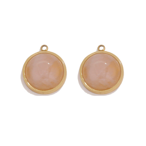 Jewelry Accessories Stainless Steel Gold Plated Natural Stone Round Bohemian Flat Back Charm Pendant Diy Earrings With Fish Pattern Retro Style